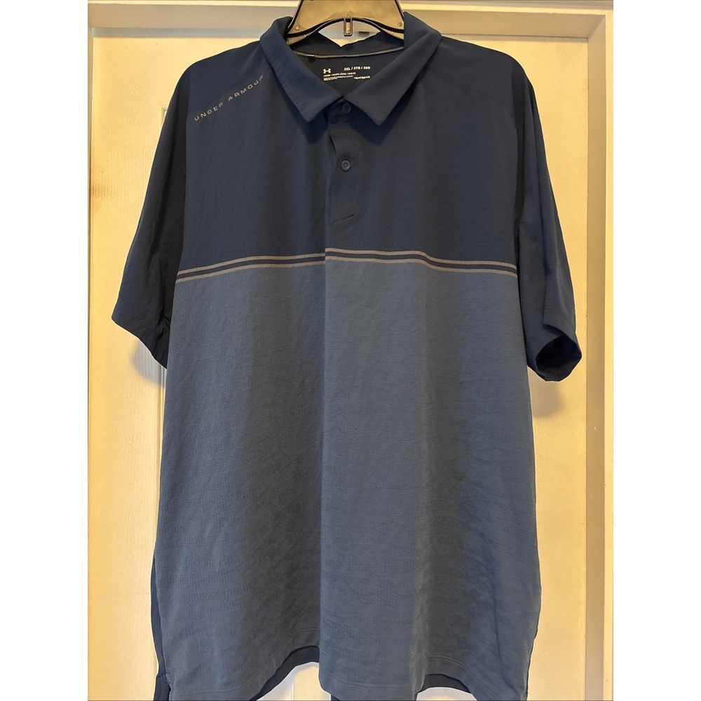 Under Armour 3XL Heat Gear Performance Golf Polo Shirt  Loose Navy Grey Striped‎